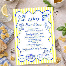 Convite Hand Drawn Ciao Bambino Italian Boy Baby Shower