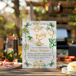 Convite Hand Drawn Ciao Italian Pizza & Pasta Baby Shower