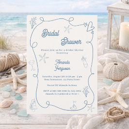 Convite Hand drawn coastal dusty blue ivory Bridal Shower