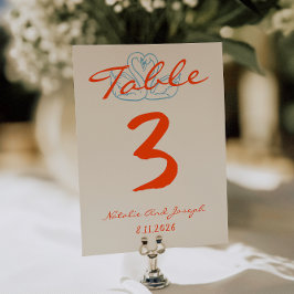 Convite Hand Drawn Colorful Orange Wedding Table Number