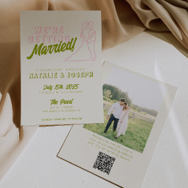 Convite Hand Drawn Colorful Retro QR Code Photo Wedding