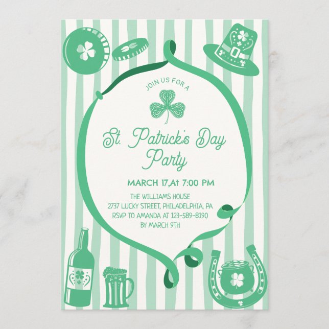 Convite Hand Drawn Coquette Frame Stripes St Patrick's Day (Frente)