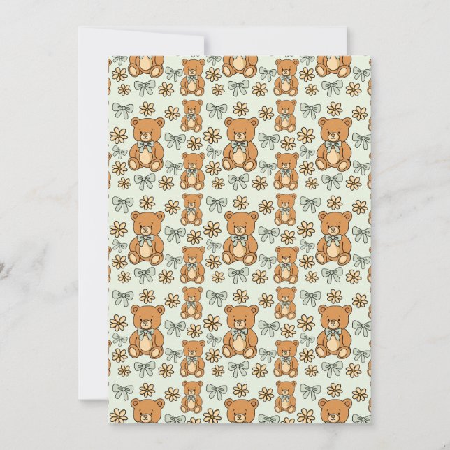 Convite Hand-Drawn Coquette Teddy Bears Seamless Pattern (Frente)