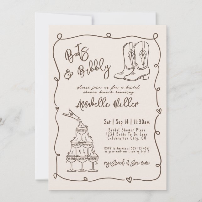 Convite Hand Drawn Country Bridal Shower (Frente)