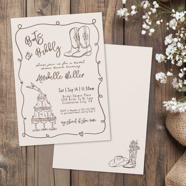Convite Hand Drawn Country Bridal Shower (Hand Drawn Country Bridal Shower Invitation)
