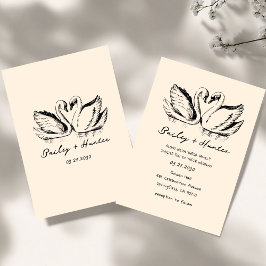 Convite hand drawn Couple Swan Whimsical Wedding
