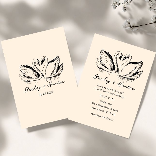 Convite hand drawn  Couple Swan Whimsical Wedding (Criador carregado)