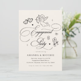 Convite Hand Drawn Cupid Cherub Vintage Engagement Party