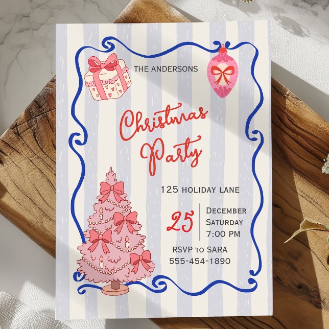 Convite Hand Drawn  doodle blue pink christmas party (Criador carregado)