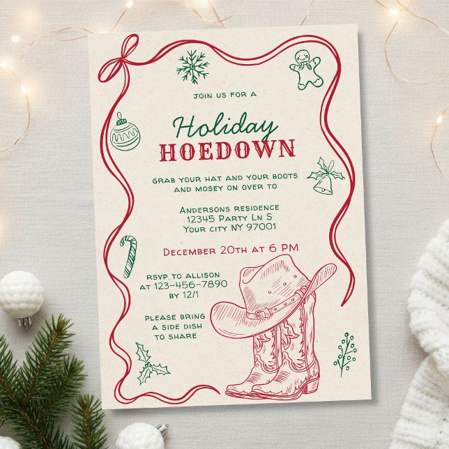 Convite Hand Drawn Doodle Western Holiday Hoedown Party (Criador carregado)