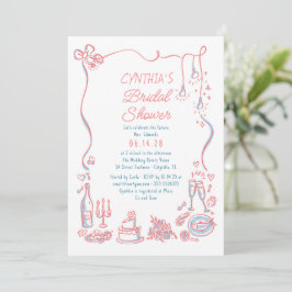 Convite Hand Drawn Doodles Funky Whimsical Bridal Shower