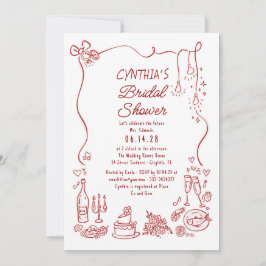 Convite Hand Drawn Doodles Funky Whimsical Bridal Shower
