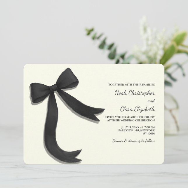 Convite Hand drawn Elegant Black Bow - Modern Minimalist (Em pé/Frente)