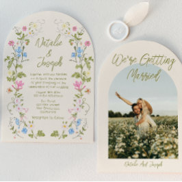 Convite Hand Drawn Floral Summer Arched Photo Wedding