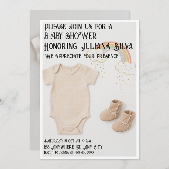 Convite Hand-Drawn Fox and Mushroom Woodland Baby S (Frente/Verso)