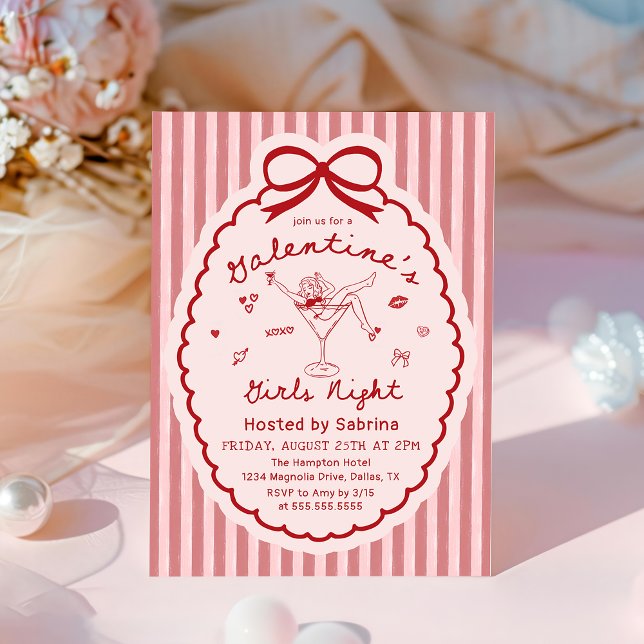 Convite Hand Drawn Galentines Girls Night Party Invitation (Criador carregado)