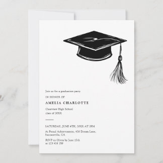 Convite Hand Drawn Graduation Cap Modern Grad Party