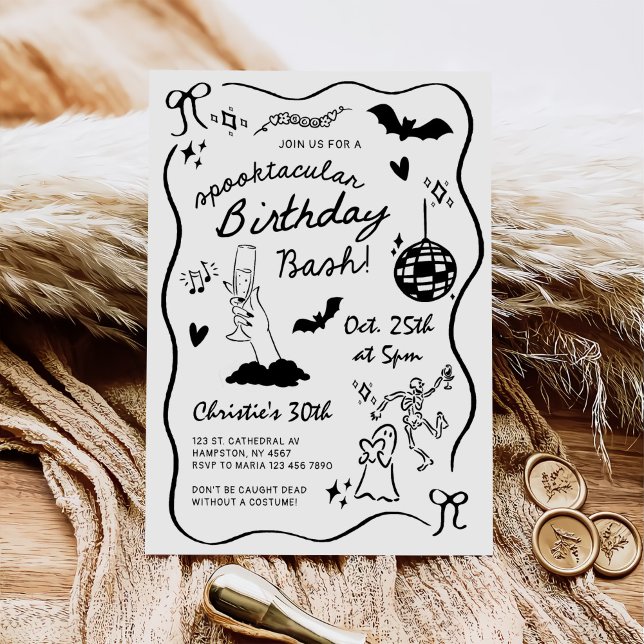 Convite Hand Drawn Halloween Adult Birthday Party (Criador carregado)
