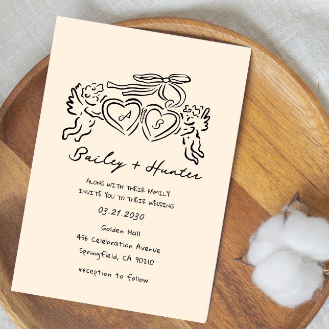Convite hand drawn heart couple Whimsical Wedding (Criador carregado)