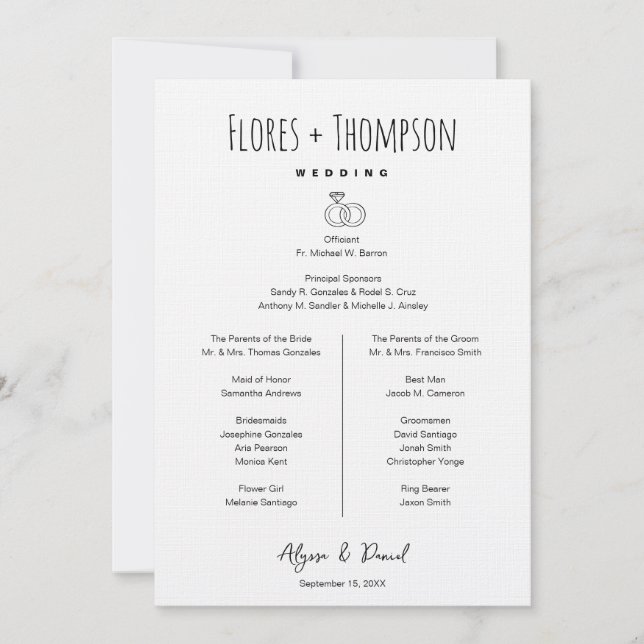 Convite Hand drawn Icons  wedding Timeline bridal party  (Frente)