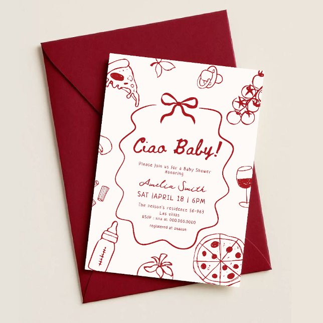 Convite Hand Drawn Italian Ciao Baby Shower (Criador carregado)