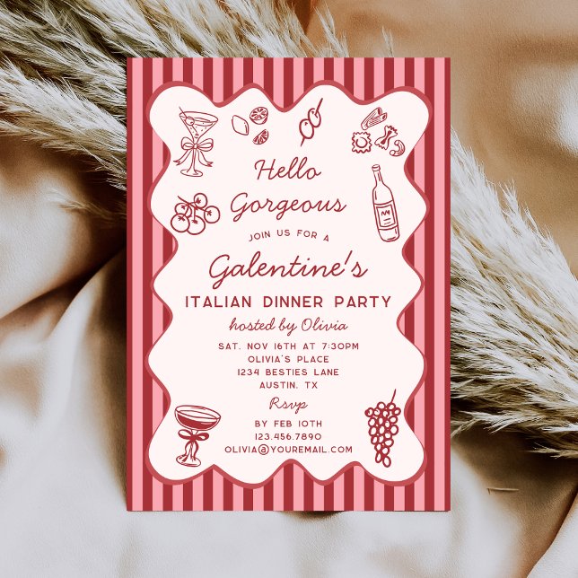 Convite Hand Drawn Italian Pasta Dinner Galentines Party (Criador carregado)