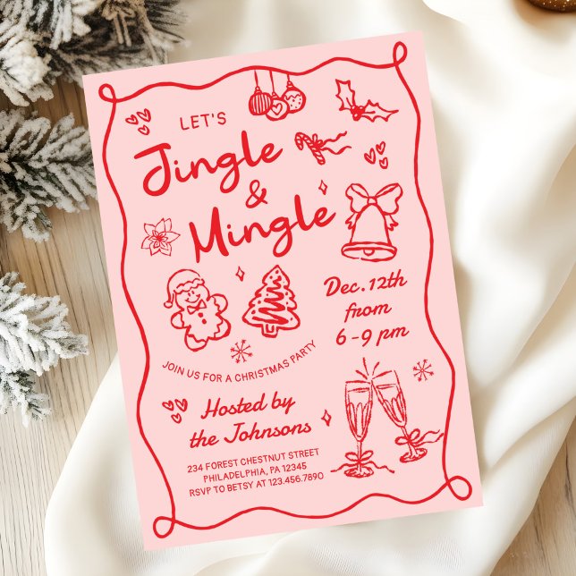 Convite Hand Drawn Jingle and Mingle Christmas Party (Criador carregado)