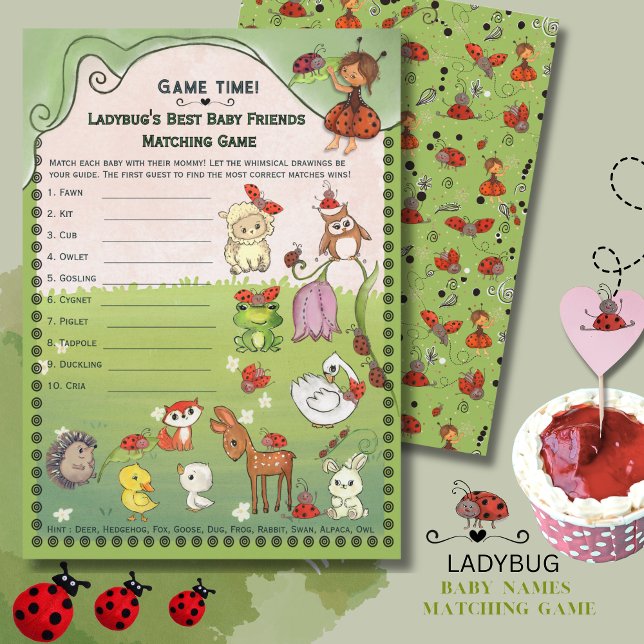 Convite Hand-Drawn Ladybug & Friends Baby Animal Matching  (Hand-Drawn Ladybug & Friends Baby Animal Matching Invitation)