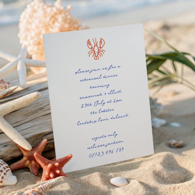 Convite Hand Drawn Lobster Wedding Rehearsal Dinner (Criador carregado)