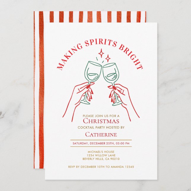 Convite Hand Drawn Making Spirit Bright Christmas Party (Frente/Verso)