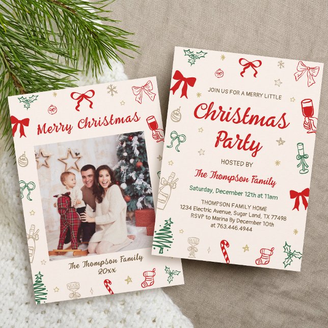 Convite Hand Drawn Photo Christmas Party  (Criador carregado)