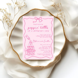 Convite Hand Drawn Pink Bottle Champagne Tower Baby Shower
