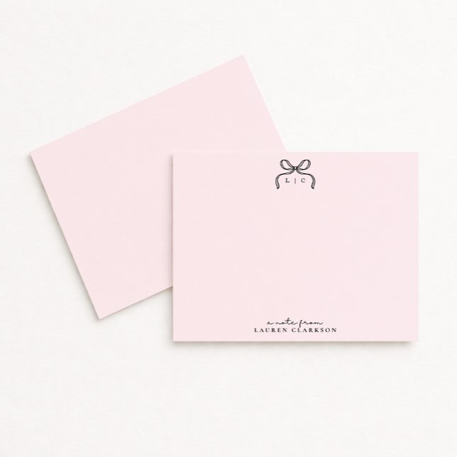 Convite Hand Drawn Pink Bow Monogram Note Card (Criador carregado)