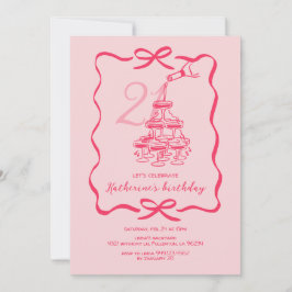 Convite Hand Drawn Pink Champagne 21st Birthday Party