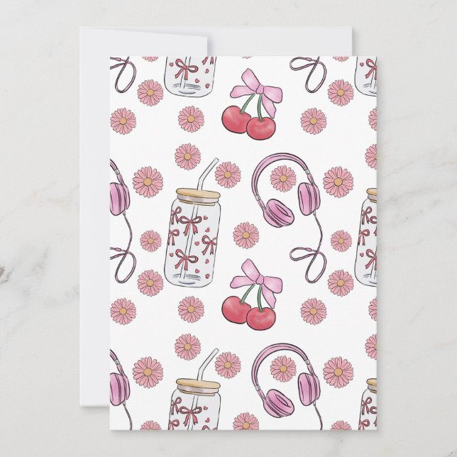 Convite Hand-drawn Pink Girly Elements Seamless Pattern (Frente)