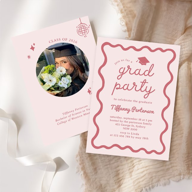 Convite Hand Drawn Pink Graduation Party Invitation (Criador carregado)