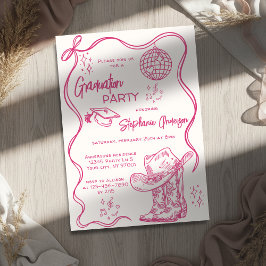 Convite Hand Drawn Pink Western Disco Graduation Party