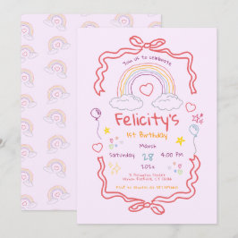 Convite Hand Drawn Rainbow Whimsical Birthday