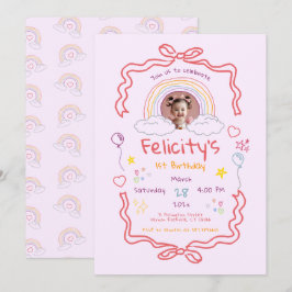 Convite Hand Drawn Rainbow Whimsical Birthday Photo