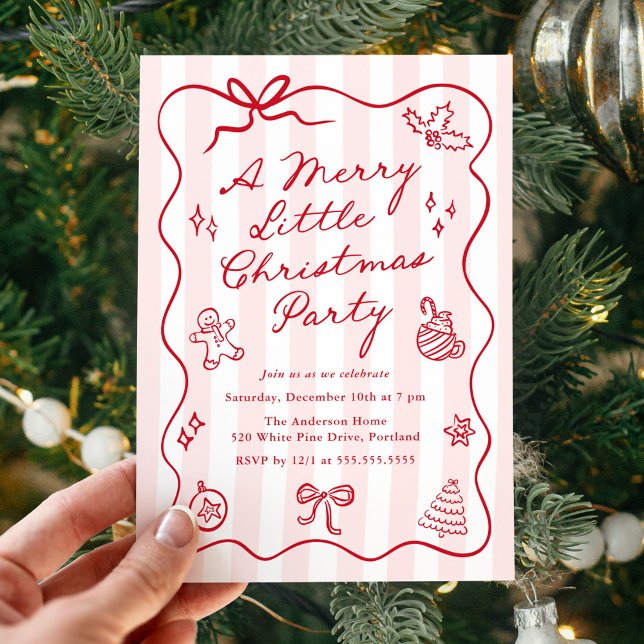 Convite Hand-Drawn Red Merry Little Christmas Party (Criador carregado)