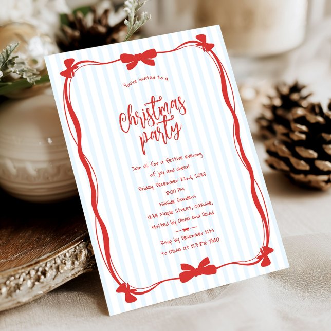 Convite Hand Drawn Red Striped Whimsical Christmas Party (Criador carregado)