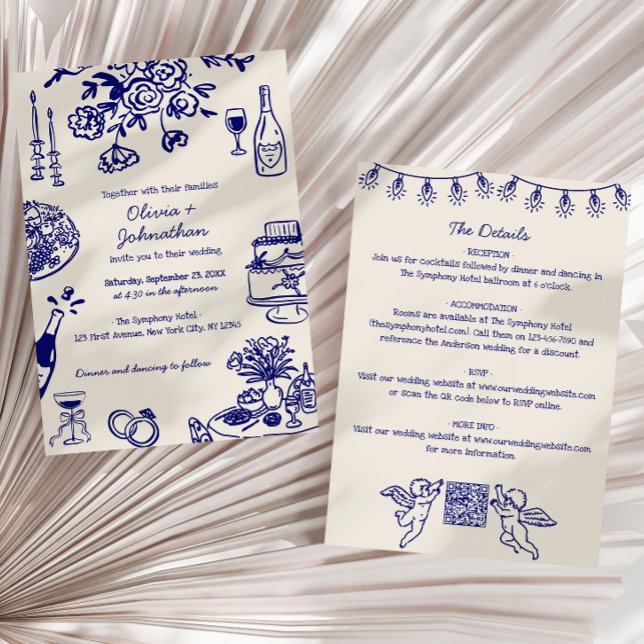 Convite Hand Drawn Scribbles/Doodles All-In-One Wedding (Criador carregado)