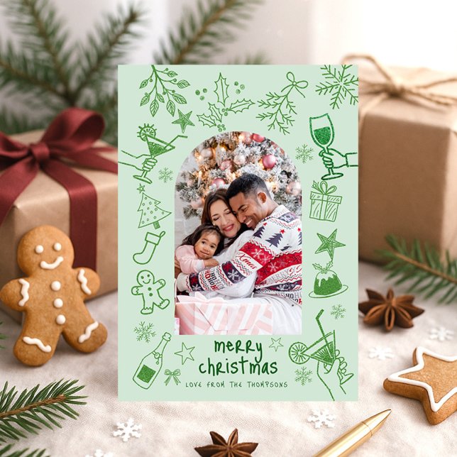 Convite Hand Drawn Scribbly Glitter Green Merry Christmas  (Criador carregado)