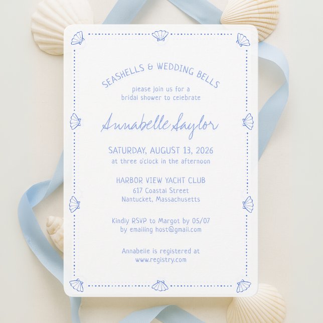 Convite Hand Drawn Seashells & Wedding Bells Bridal Shower (Criador carregado)