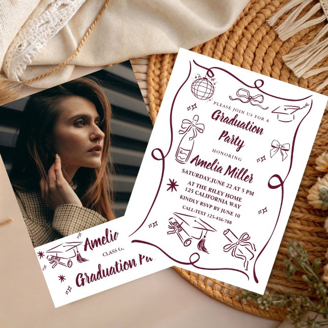 Convite Hand Drawn Senior Graduation Invitation Template, (Criador carregado)
