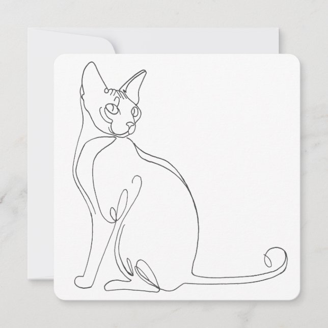 Convite Hand Drawn Sphynx Cat Minimalist Design (Frente)