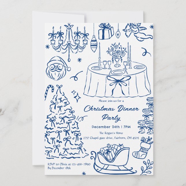 Convite Hand Drawn Squiggle Doodles Christmas Party Invita (Frente)