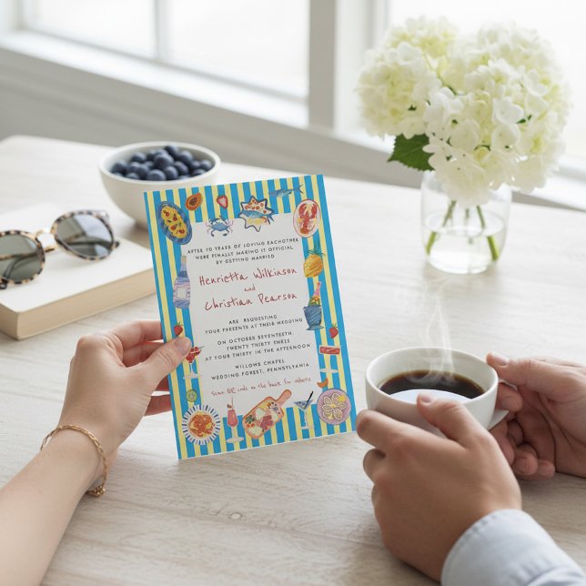 Convite hand drawn summer seafood wedding  Celebration  (Criador carregado)