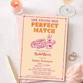 Convite Hand Drawn The Perfect Match Pink Bridal Shower