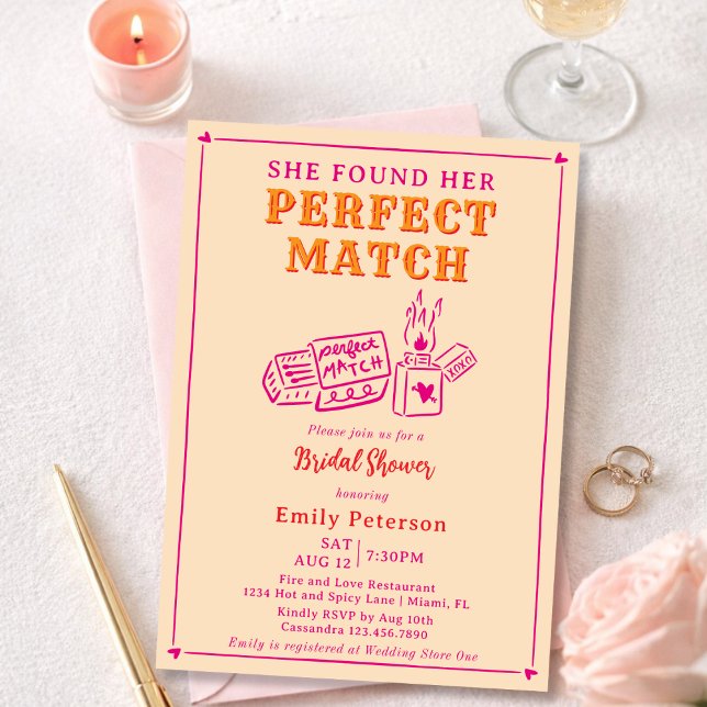 Convite Hand Drawn The Perfect Match Pink Bridal Shower (Criador carregado)